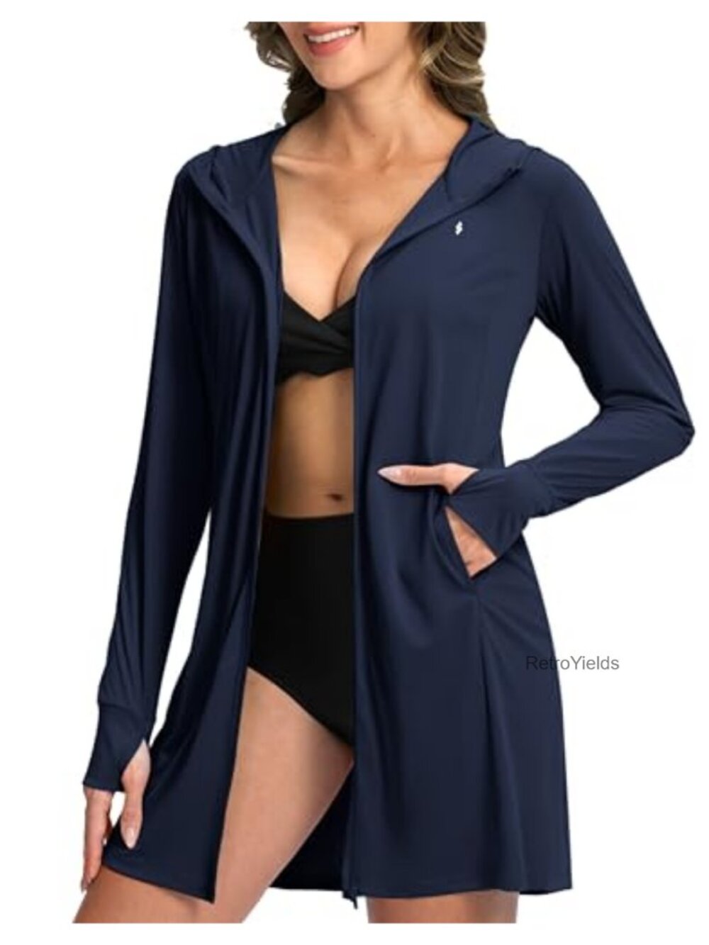 UPF 50+ Full Zip Long Sleeve Sun Hoodie Swim Cover Up
